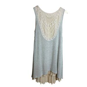 ANTHROPOLOGIE A’REVE Crochet Layered Tunic Dress Gray Ivory Boho Lagenlook Sz S